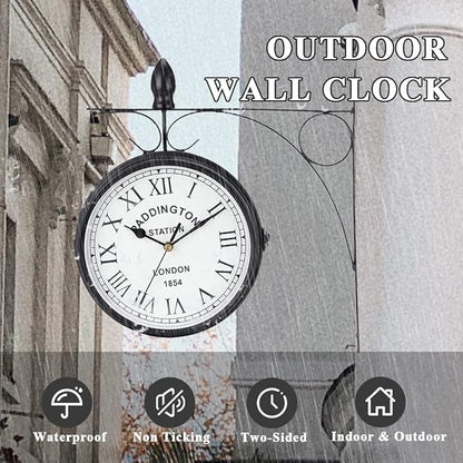 JHY DESIGN 12-Inch Double-Sided Wall Clock Waterproof Indoor Outdoor Clock Hanging Metal Clock Battery Operated Decorative for Home Corner Patio Pool Garden Decor (Black)