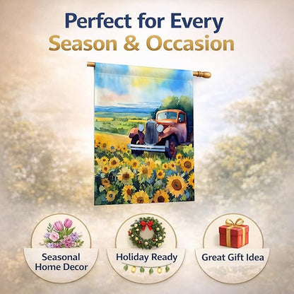 Caroline's Treasures Kansas Sunflowers in Watercolor House Flag Large Porch Sleeve Pole Decorative Outside Yard Banner Artwork Wall Hanging, Polyester, House Size, Multicolor
