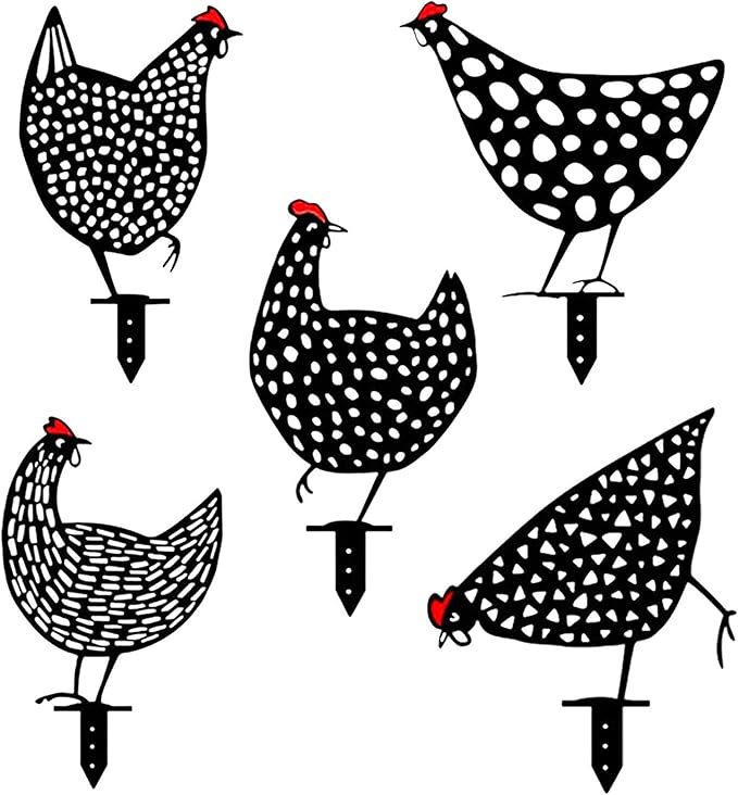 5PCS Rooster Animal Stakes, Chicken Family Garden Silhouette Yard Art, Hollow Out Animal Shape Decor for Outdoor-for Lawns Backyard 5PCS