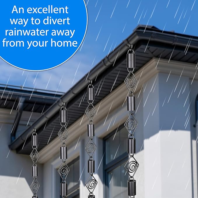 RainChains Pacific Diamond Rain Chain 8.5ft Black Aluminum Rain Chains for Gutters Heavy Rain Downspout Chains for Gutters Decorative.