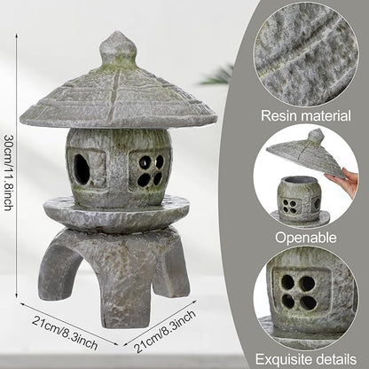 Nuanchu Small Pagoda Statue 12 x 8 Asian Garden Pagoda for Outdoor Zen Decor, Japanese Chinese Concrete Temple Tower Lantern, Marble Tone Aged Miniature Landscape Sculpture for Courtyard