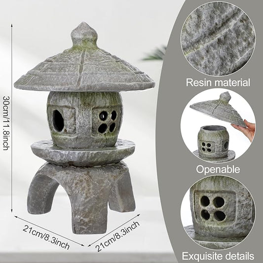 Nuanchu Small Pagoda Statue 12 x 8 Asian Garden Pagoda for Outdoor Zen Decor, Japanese Chinese Concrete Temple Tower Lantern, Marble Tone Aged Miniature Landscape Sculpture for Courtyard