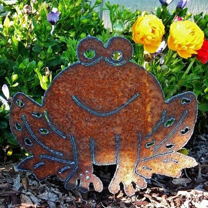 Rusty Metal Frog Garden Statue - Classic Outdoor Lawn Ornament, Durable Metal Silhouette Stake Decor for Yard, Patio, Weather-Resistant & Easy Ground Installation