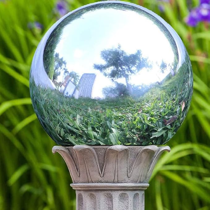 Polished Stainless Steel Gazing Ball Shiny Reflective Garden Sphere for Lawn Decoration 12-inch Mirror Garden Globe Ornament