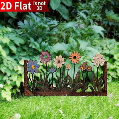 Rusty Metal Wild Flowers Garden Stakes 11.82 x 8.47 inches, Decorative Flowers Yard Stake Metal Art for Outdoor Garden Lawn Decor (Flower-A)