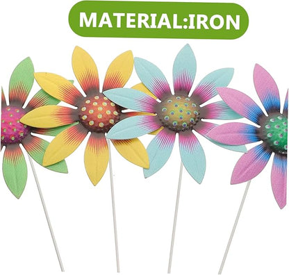 ULTECHNOVO 4pcs Metal Flower Garden Stakes Flower Decor for Lawn and Pathway Garden Insert Decor for Outdoor Patio Courtyard and Walkway