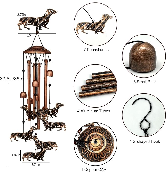 Dachshund Wind Chimes for Outside Dachshund Birthday Decorations Memorial Metal Dog Wind Chimes Unique Home Decor Dog Gifts for Women L
