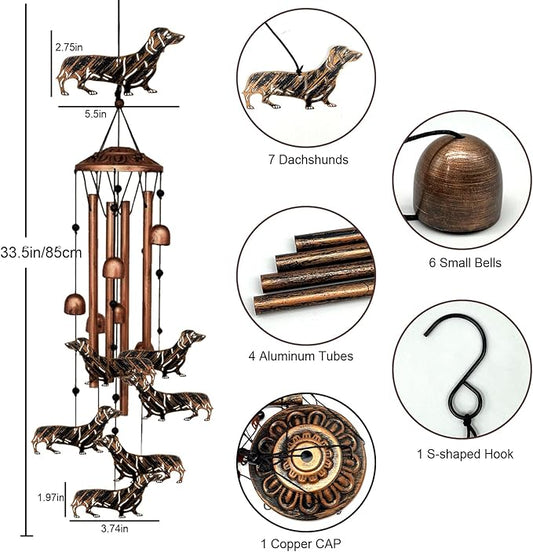 Dachshund Wind Chimes for Outside Dachshund Birthday Decorations Memorial Metal Dog Wind Chimes Unique Home Decor Dog Gifts for Women L