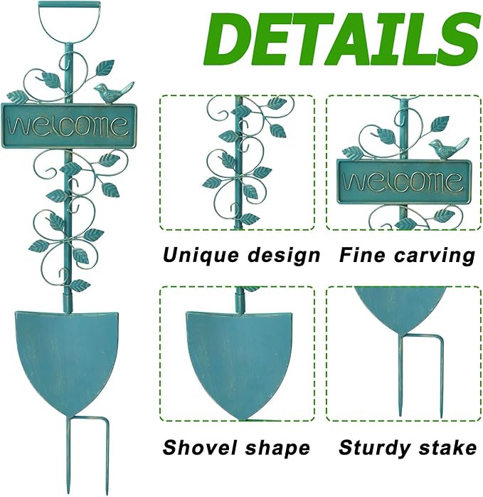 Metal Garden Art,Garden Stakes Decorative,Outdoor Welcome Stake with Shovel Design for Farmhouse, Garden Entrance, Lawn Decor