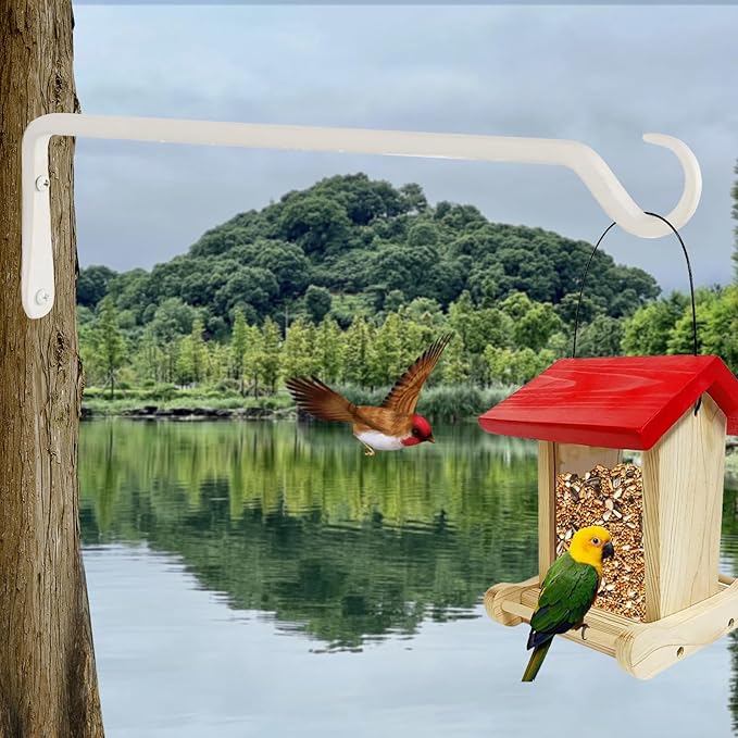 AILIN YELOKIE 16" Plant Hangers 2-Pack - Heavy Duty Rust-Resistant Steel Hooks for Bird Feeders, Indoor/Outdoor Plants & Wall Decor, White
