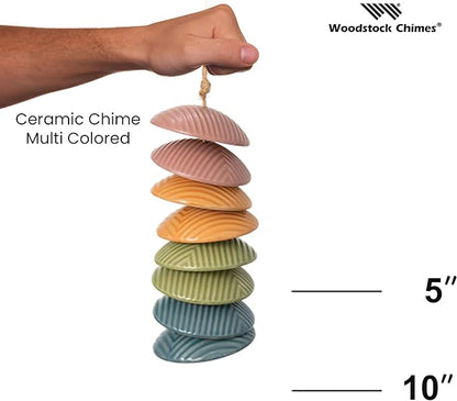 Woodstock Chimes Ceramic Disc Chime 26" Rainbow Wind Chime for Outside, Ceramic Shell Design Chimes for Garden Porch, Patio Decor, Unique Gift CCMUL