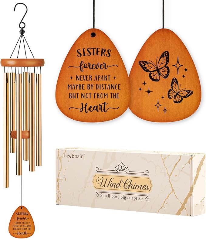 Leebbsin Sister Birthday Gift, idea Wind Chimes, Butterfly Bestie Gift for Sister, Sister Gifts from Sister for Chirstmas Birthday Wedding Graduation Thanksgiving Gifts for Bestie, Sister-in-Law