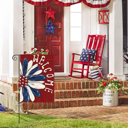 AVOIN colorlife Patriotic 4th of July Garden Flag 12x18 Inch Double Sided Outside, Memorial Day Red Floral Welcome Daisy Yard Outdoor Decoration