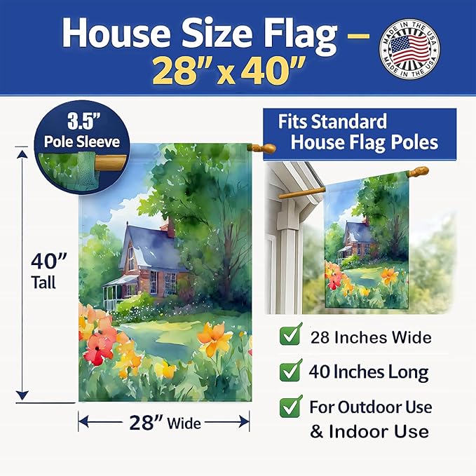 Caroline's Treasures Massachusetts Mayflowers in Watercolor House Flag Large Porch Sleeve Pole Decorative Outside Yard Banner Artwork Wall Hanging, Polyester, House Size, Multicolor