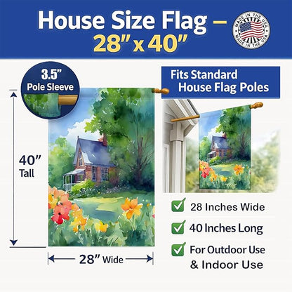 Caroline's Treasures Massachusetts Mayflowers in Watercolor House Flag Large Porch Sleeve Pole Decorative Outside Yard Banner Artwork Wall Hanging, Polyester, House Size, Multicolor