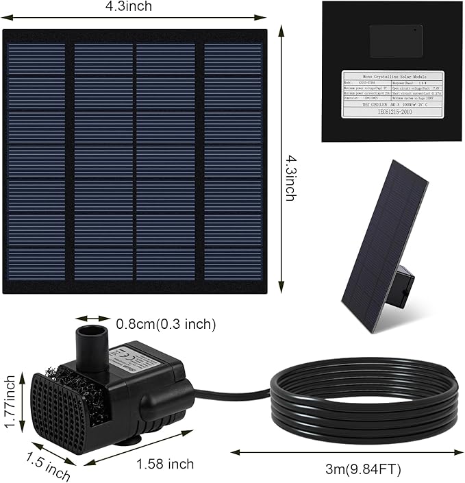 Solar Water Fountain for Bird Bath with Seperate Solar Panel 1.8W,Solar Fountain Pump for Pond,Water Feature Solar Water Pump
