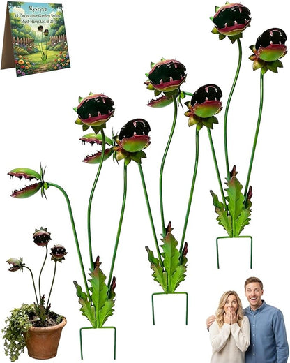 2026 Whimsical Metal Carnivorous Plant Garden Stake, Handmade 25inch Large Venus Flytrap Monster Plant Sculpture Yard Art Decor, Unique Quirky Gift for Lawn Patio Beds, Planters Decoration