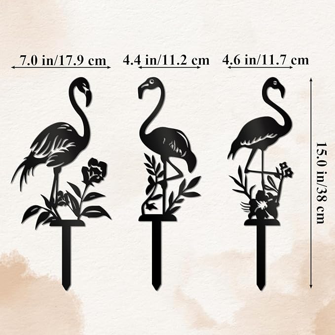 Metal Garden Stake Decor, Acrylic 2D Garden Decoration, Garden Accessories for Outdoor Indoor Yard Lawn Pot Plants (3PCS-Black)