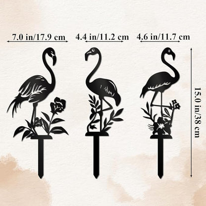 Metal Garden Stake Decor, Acrylic 2D Garden Decoration, Garden Accessories for Outdoor Indoor Yard Lawn Pot Plants (3PCS-Black)