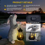 Solar Rabbit Garden Statue with Lights - Whimsical Solar Powered Bunny Figurine for Outdoor Decor, Auto On/Off Waterproof Patio, Yard, Lawn, Balcony Decorations, Unique Gift for Women & Mom