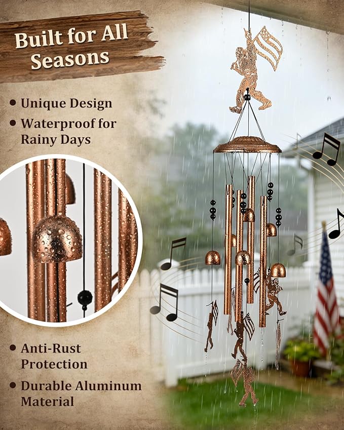 Bigfoot Wind Chimes for Outside Decor, Big Foot Sasquatch Birthday Gifts for Women Mom Sister, 34 Inch Aluminum Windchimes Outdoor for 4th of July Independence Day Decoration