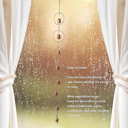 Fdit Metal Rain Chain, Hanging Rain Chime for Gutter Drainage Bell Shaped Decorative Downpipe with Soothing Sound for Balcony Courtyard Garden