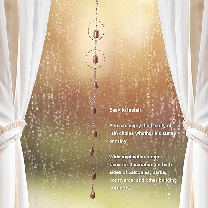 Rain Chains for Outside, Iron Hanging Decorative Rain Chains with 8 Bells, 47.2in Rain Bells for Decorating Garden and Drainage to Protect Building from Rainwater Erosion