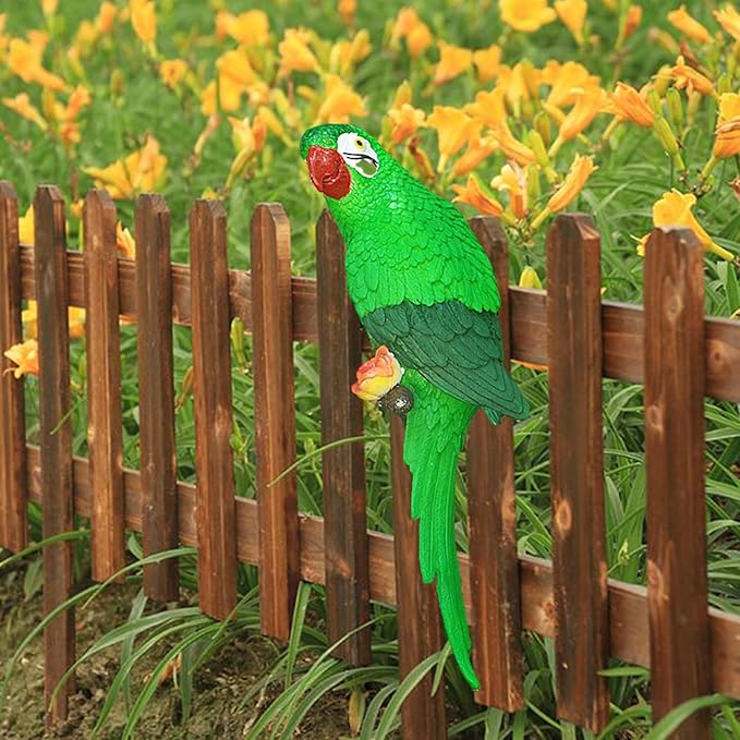 Parrot Decor Outdoor Tiki Bar Decorations for Outside Patio, Large Realistic Parrot Statue for Pool Garden Yard Lawn, Lifelike Hawaiian Tropical Bird Sculpture for Plam Tree Decor(Green)