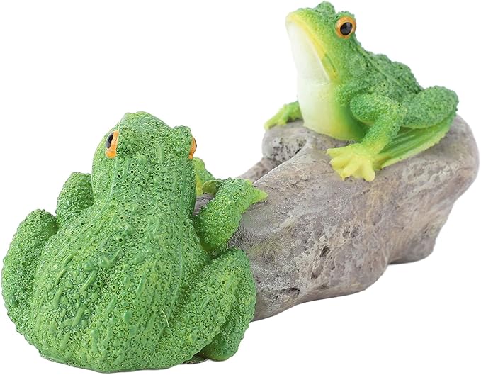 Premium Outdoor Statue, Sun Proof and Weather with Hand Painted Vivid Design for Gardens Balconies and Indoor Spaces (Frogs On The Stone)