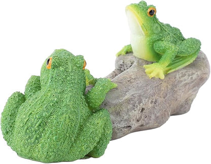 Premium Outdoor Statue, Sun Proof and Weather with Hand Painted Vivid Design for Gardens Balconies and Indoor Spaces (Frogs On The Stone)