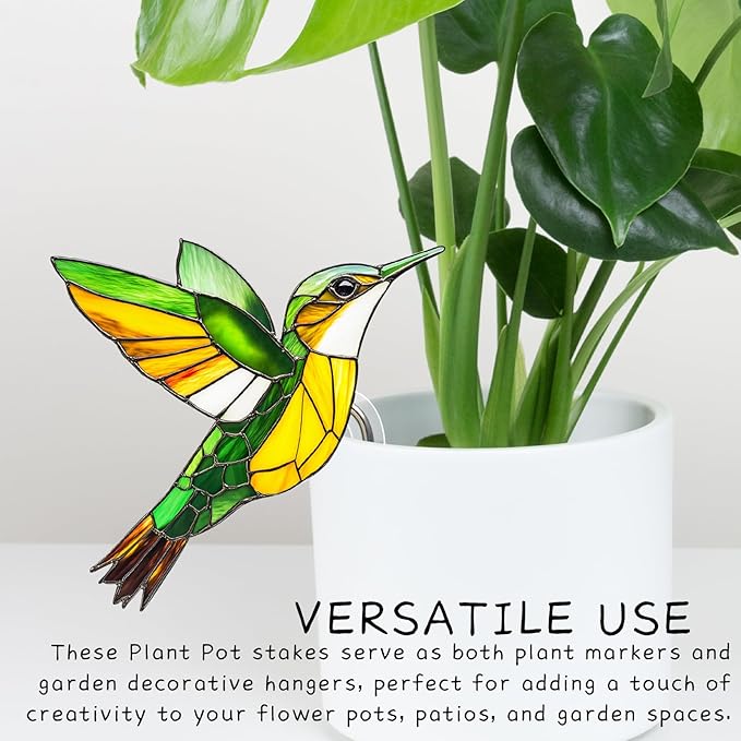 Creative Acrylic Animal Garden Stakes - 2-Pieces Colorful Plant Markers for Indoor & Outdoor Decor, Fun Flower Pot Hangers, and Yard Ornaments (Multicolored Bird)