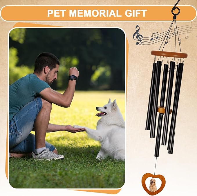 Pet Memorial Wind Chimes Outdoor for Loss of Dog with Photo Frame Personalized Sympathy Wind Chime Sympathy Bereavement Gift in Memory for Pet Loss
