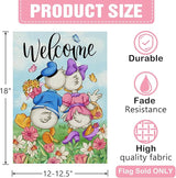 Dyrenson Welcome Spring Summer Cartoon Duck Decorative Garden Flag, Daffodil Daisy Floral Flower Butterfly Yard Outside Home Decorations, Seasonal Burlap Outdoor Small Decor Double Sided 12 x 18