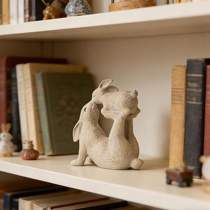 Braxio Rabbit Decor for Home Garden – Kissing Bunny Statue, Living Room, Bookshelf, or Patio Decor, Resin Figurine for Animal Lovers, 6.3" L x 2.6" W x 7.9" H