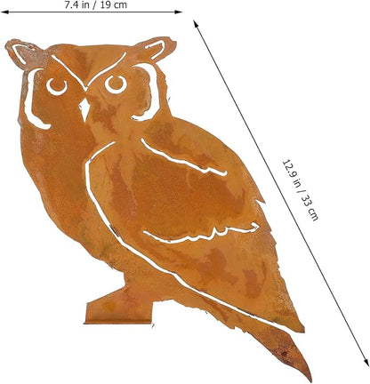 Yardwe Owl Garden Stake 9.84In Metal Outdoor Yard Decor with Branch Design for Lawn Patio and Garden Decoration