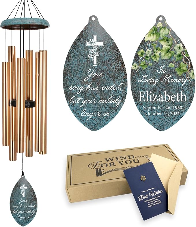 ASTARIN Personalized Memorial Gifts Wind Chimes, Sympathy Customized Wind Chimes in Loving Memory of Dad/Mom, Memorial Gifts for Loss, 35inch Wind Chime Deep Tone for Outdoor, Produced in USA