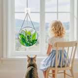 Suncatcher Stained Glass Window Hanging - Flowers Glass Panel with Metal Chain and Hooks Handmade Sun Catcher Decoration for Window Garden Home Christmas & Birthday Gifts (7.8 Inch)