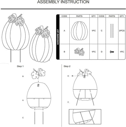 Glitzhome 37.75" H Fall Metal Embossed Pumpkin Yard Stake,Pumpkins Garden Standing Stakes or Hanging Pumpkin Signs for Autumn Harvest Thanksgiving Halloween Lawn Decorations(Three Functions)