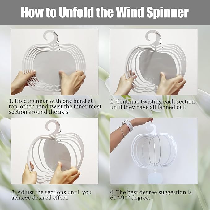 4Pack 8 inch Sublimation Wind Spinner Blanks 3D Aluminum Metal Wind Sculpture Kinetic Spinners for Yard and Garden Indoor Art Ornaments Hanging Decoration (Autumn Pumkin)