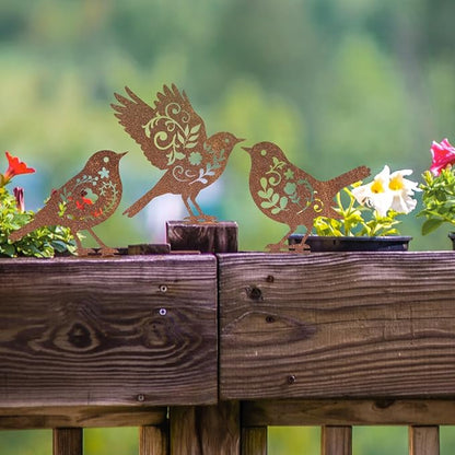 Pigort Metal Birds Fence Decoration,Yard and Garden Decor, Backyard Craft Statue Ornaments - Garden Sculptures and Yard Art