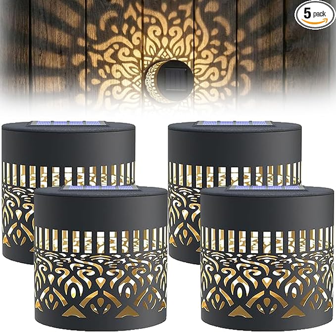 Decorative Solar Mandala Lights, Solar Mandala Lights Outdoor, Metal Solar Powered Outdoor Deck Step Wall Lights, Mandala Theme LED Waterproof Fence Light, for Garden Fence, Yard Decor (4PCS)
