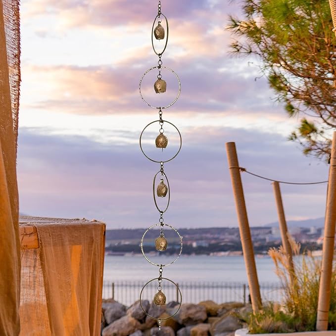 Rain Water Catcher Rainwater Chains Home Decor for Gutter Functional Replace Rain Gutter Drain Rain Chains for Divert Water Sheds Awnings, Bell