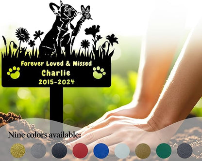 Custom French Bulldog Dog Memorial Grave Marker,Personalized Metal Flora Dog Memorial Stake,Dog Memorial Plaque Burial Stake Engraved Sign,Sympathy Grave Stake for Lost Dog,Dog Headstone