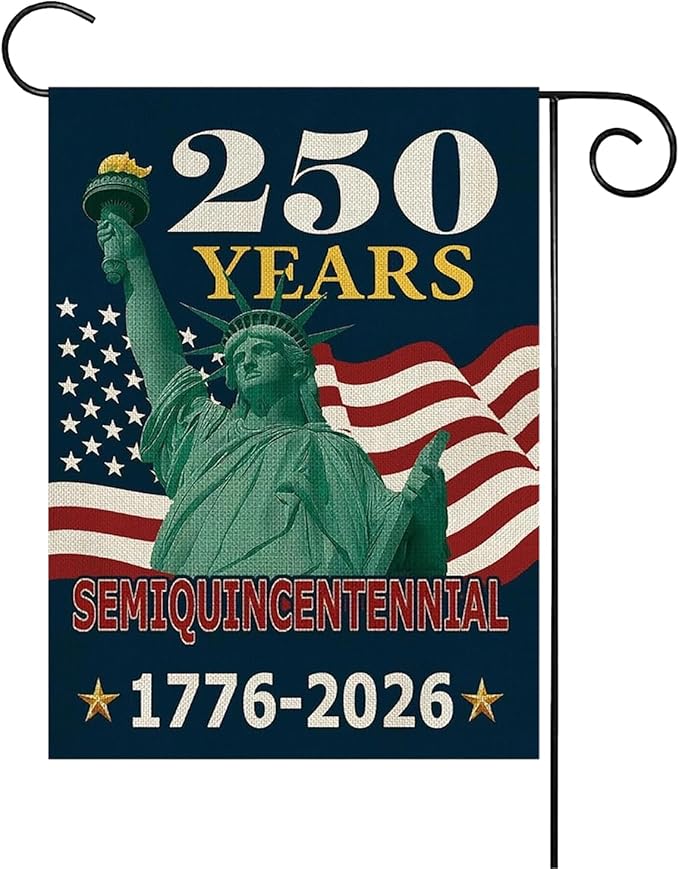 250th Anniversary USA Patriotic Garden Flag 12x18 Inch, Double Sided Weatherproof Yard Banner with Statue of Liberty & American Flag Design, 1776-2026 Commemorative Garden Flag for Outdoor Decor