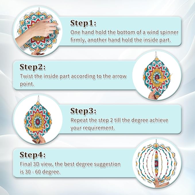 Wind Spinners Outdoor, Hanging Wind Spinner for Garden Decoration, 8 inch 3D Stainless Steel Metal Wind Sculpture for Indoor/Outdoor Decor, Mandala G