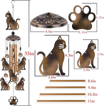 Bronze Cats Wind Chimes for Garden/Home/Balcony/Lawn/Tree/Yard/Indoor/Outside Decoration, Retro Wind Catcher, Cat Decor, Blessing Wind Bells, Memorial WindChimes Gifts for Mom, Grandma, Woman, Friend