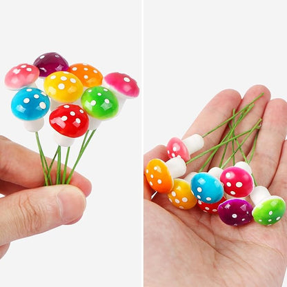 MIDELONG Mini Mushrooms Tiny Figurines Miniatures Colorful Mushrooms Garden Mushrooms Decoration for Home Micro Landscape Plant Pots Fairy Bonsai Resin DIY Craft Ornaments, Pack of 32