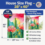 Caroline's Treasures Arizona Saguaro Cactus Blossom in Watercolor House Flag Large Porch Sleeve Pole Decorative Outside Yard Banner Artwork Wall Hanging, Polyester, House Size, Multicolor