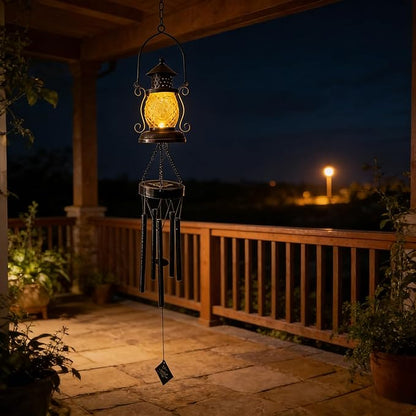 Solar Oil Lamp Wind Chimes for Outside, Hanging Memorial Wind Chimes for Mom Women Grandma, Flower Solar Lantern Windchimes Outdoors for Garden Decor