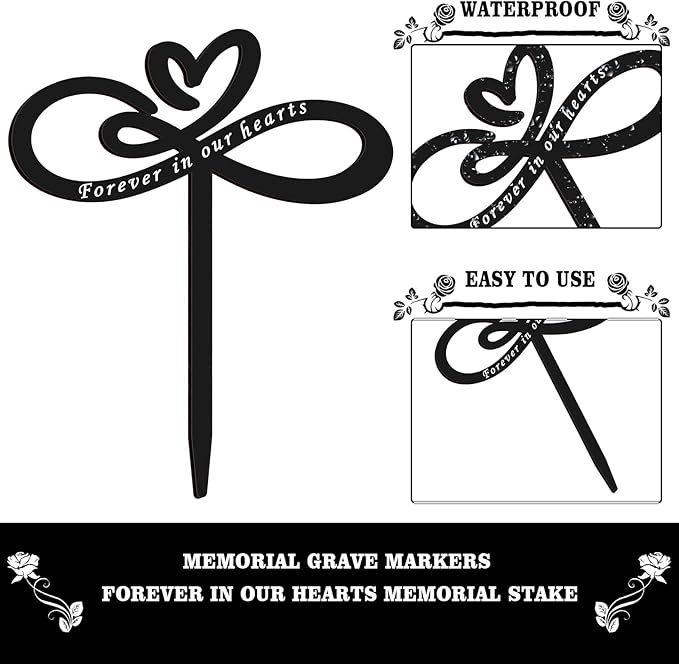 Forever in Our Hearts Memorial Stake – Metal Grave Marker for Cemetery, Remembrance Stake Decor for Garden Yard Grave Site Outdoor